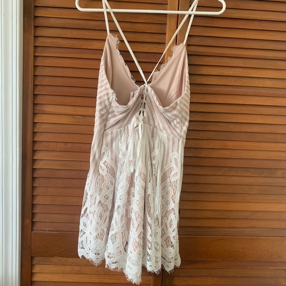 White Lace Romper with Lace Up Back - Picture 2 of 10